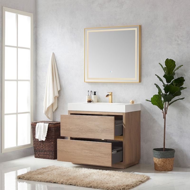Huesca 36" Single Bath Vanity with White Stone Sink Top without Mirror