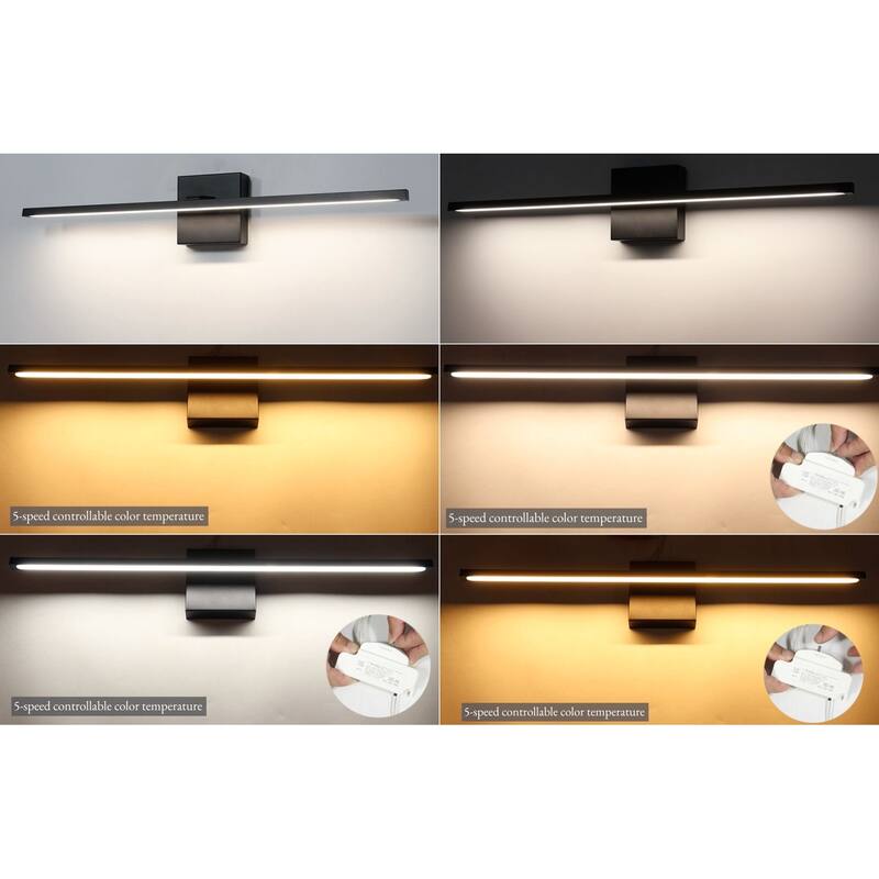Modern LED Black Bathroom Vanity Light Dimmable Art Picture Wall Sconce - W27.6"xD3.9"xH4 .7"