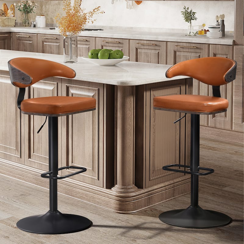 Art Leon Faux Leather Swivel Adjustable Bar Stool with Wood Accents