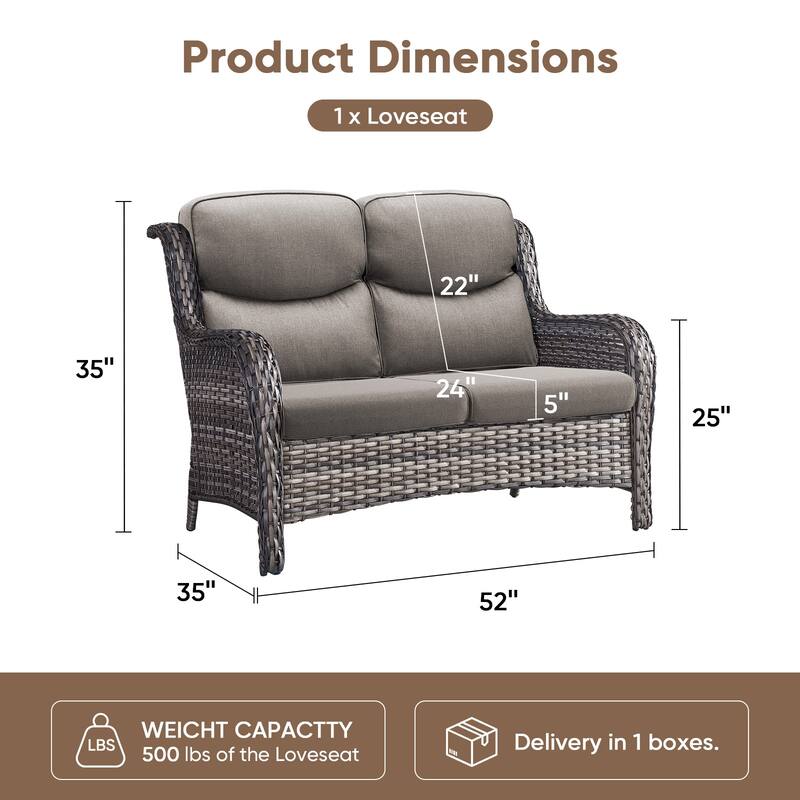 Pocassy Outdoor Patio Loveseat All-Weather Wicker Loveseat with Cushions