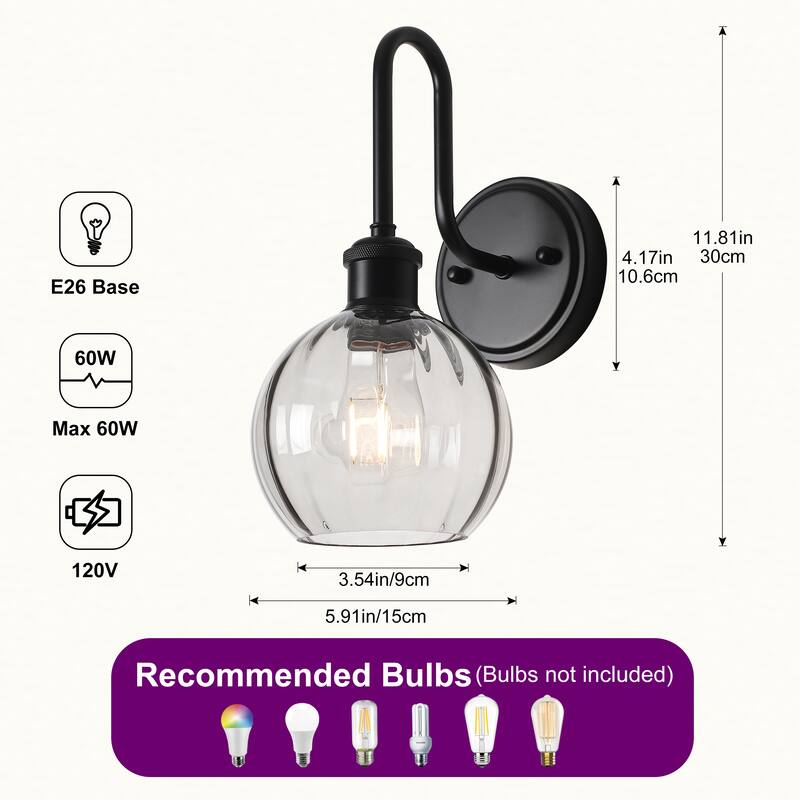 Modern 1-Light Bathroom Vanity Wall Sconce with Textured Glass Shade