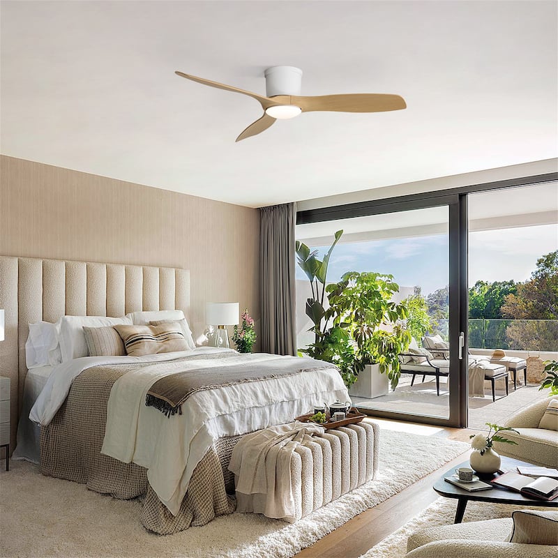 52 Inch Modern Flush Mount Ceiling Fan with Dimmable Led Light