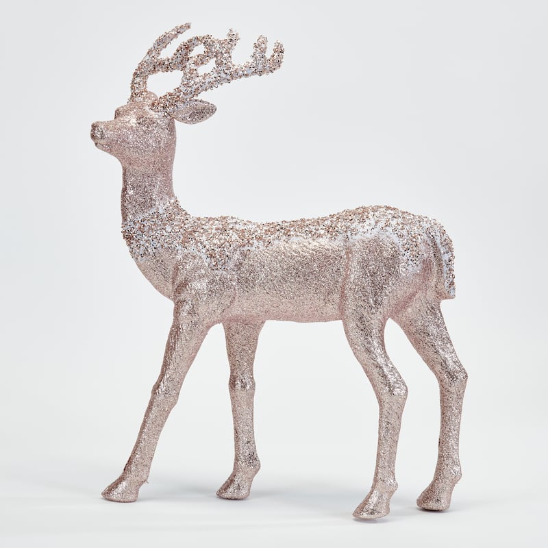 18" Rose Gold Glittered Christmas Reindeer - 18