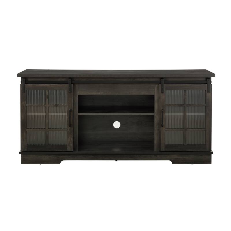 Multipurpose Sliding Door TV Stand Large Storage Cabinet with 2 Sliding Fluted Glass Tempered Doors, TV Up to 65''