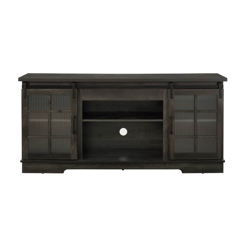 Multipurpose TV Stand, Console Table with 2 Sliding Fluted Glass Tempered Doors, Entertainment Center with Open Shelves