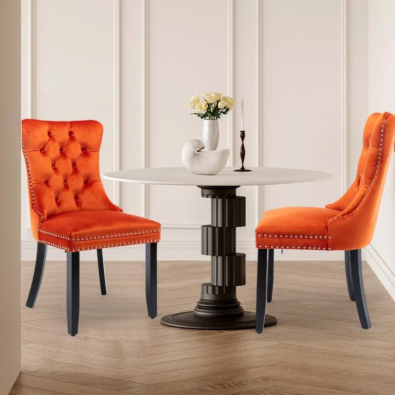 Tufted Naliheads Solid Wood Upholstered Dining Chairs (Set of 2) - Orange BlackLegs