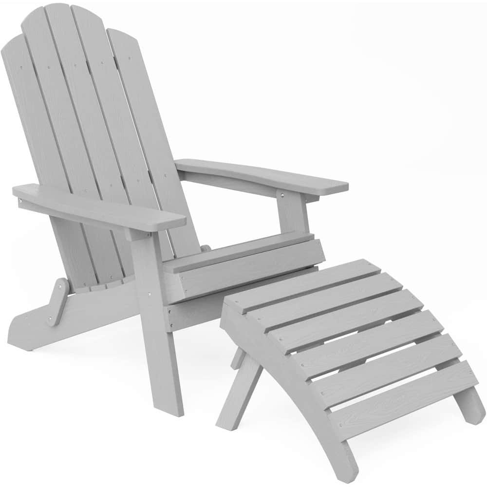 WINSOON 2-Piece All Weather HIPS Outdoor Folding Adirondack Chair with Ottoman