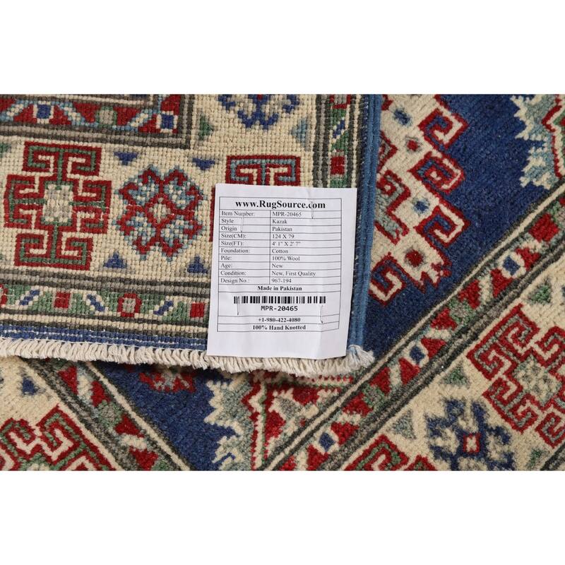 Traditional Blue Kazak Foyer Rug Hand-Knotted Wool Carpet - 2'7"x 4'1"
