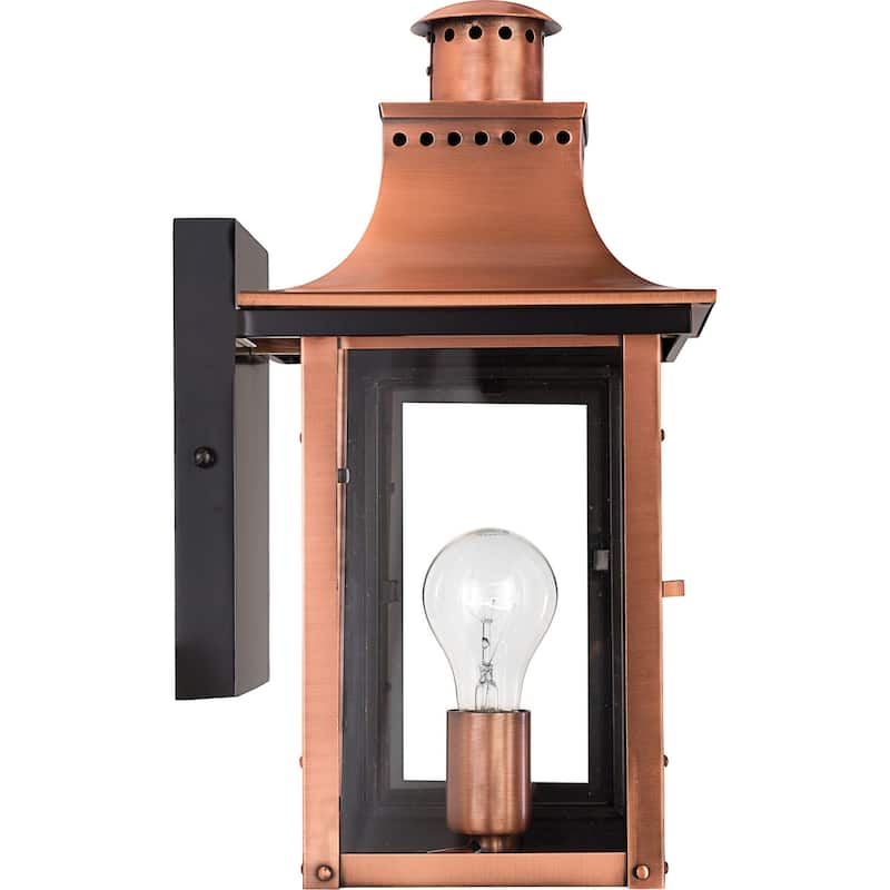 Chalmers 1-Light Outdoor Wall Lantern in Aged Copper