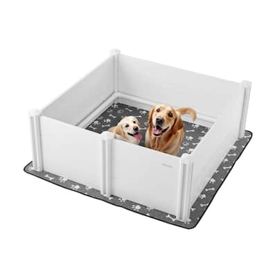 Grey PVC Whelping Box for Large Dogs with 3 Doors and Waterproof Pee Pad