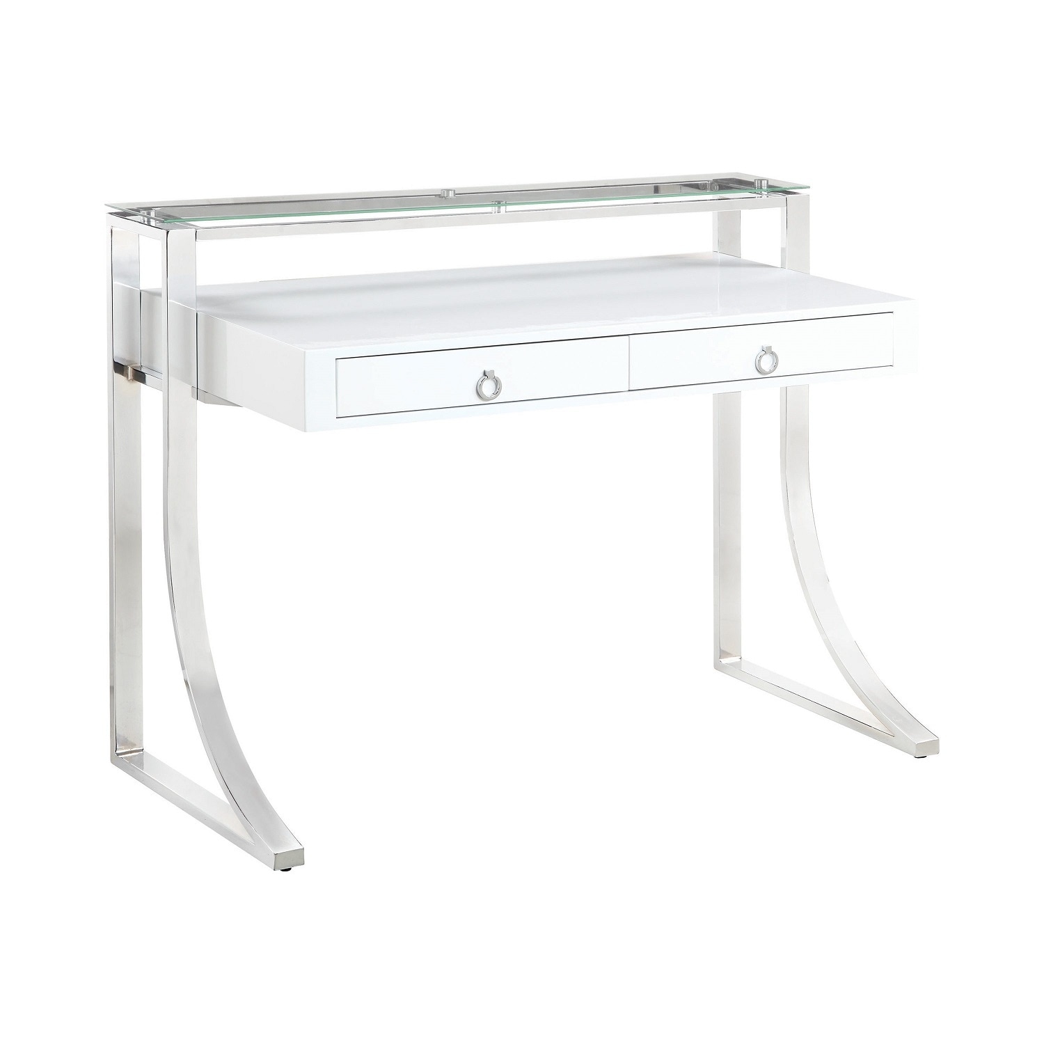 2-Drawer Writing Desk, Glossy White and Chrome