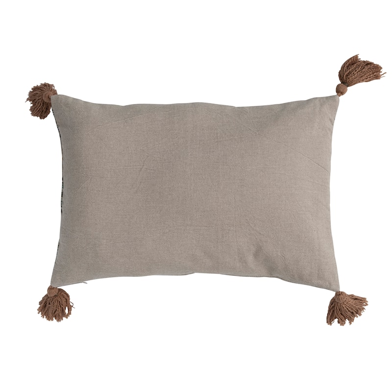 Cotton Slub Lumbar Pillow with Hand-Embroidered Stripes