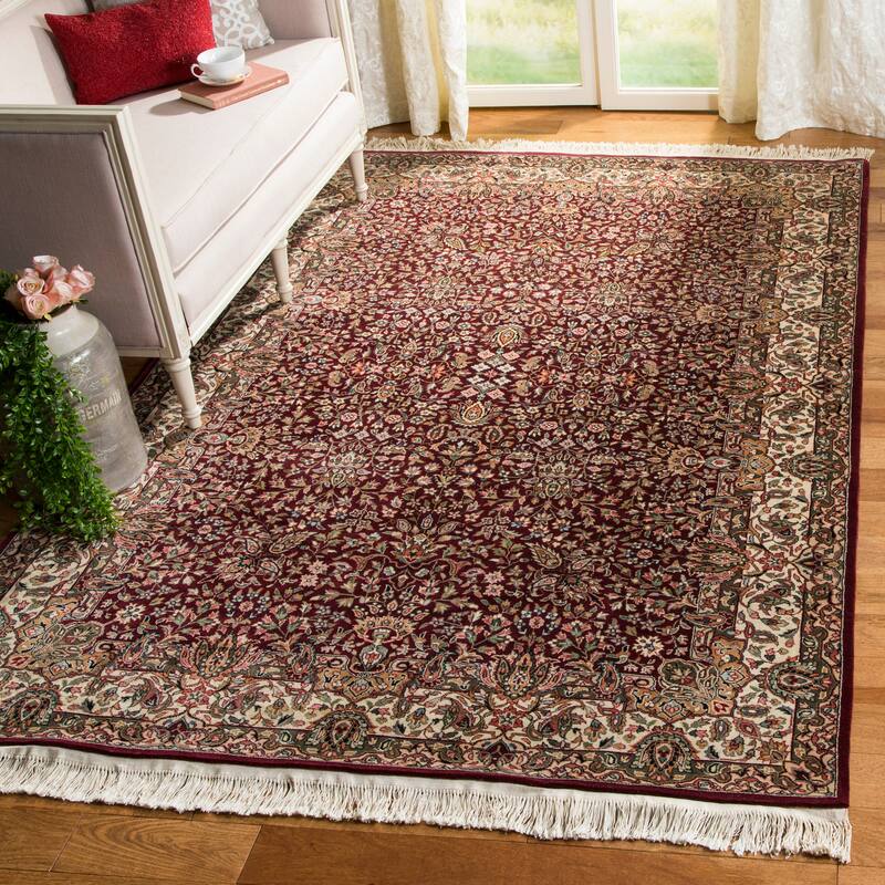 SAFAVIEH Handmade Kerman Savana Ivory and Green Wool Area Rug - 5' x 7' - Red/Ivory