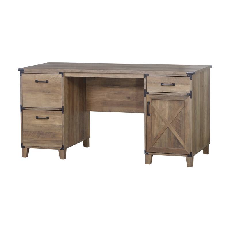 Oxford Farmhouse Rustic Oak Executive desk - 59.4"W x 23.8"D x 29.7"H - Rustic Oak
