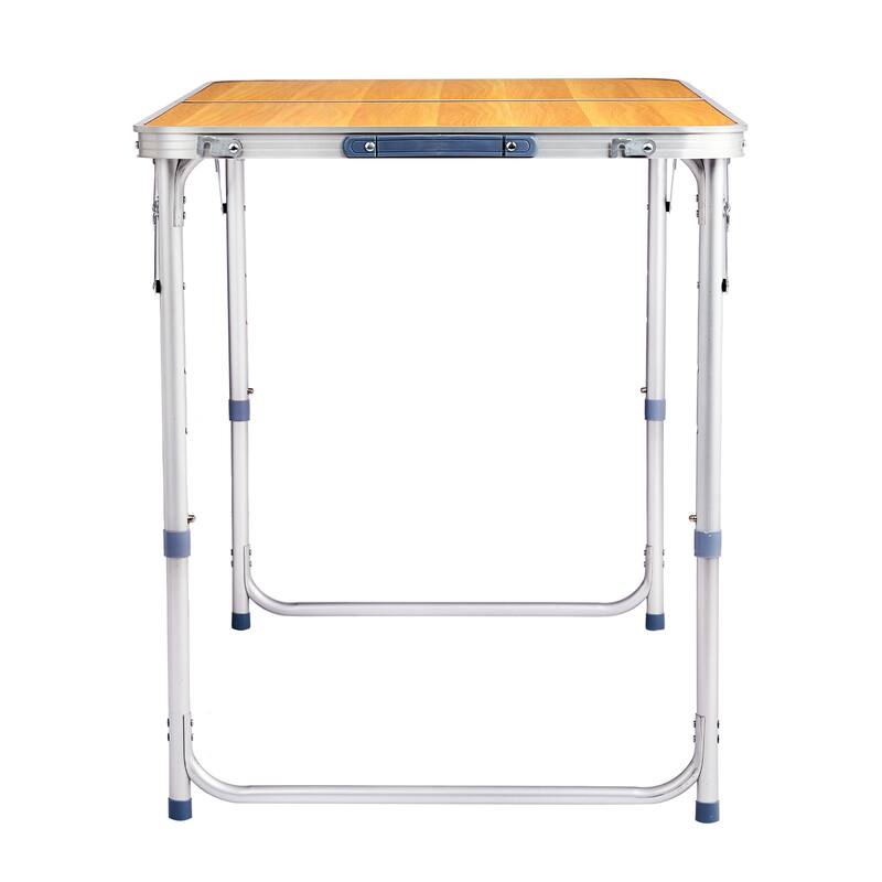 Portable Folding Table with Aluminum Frame and Wood Grain Top