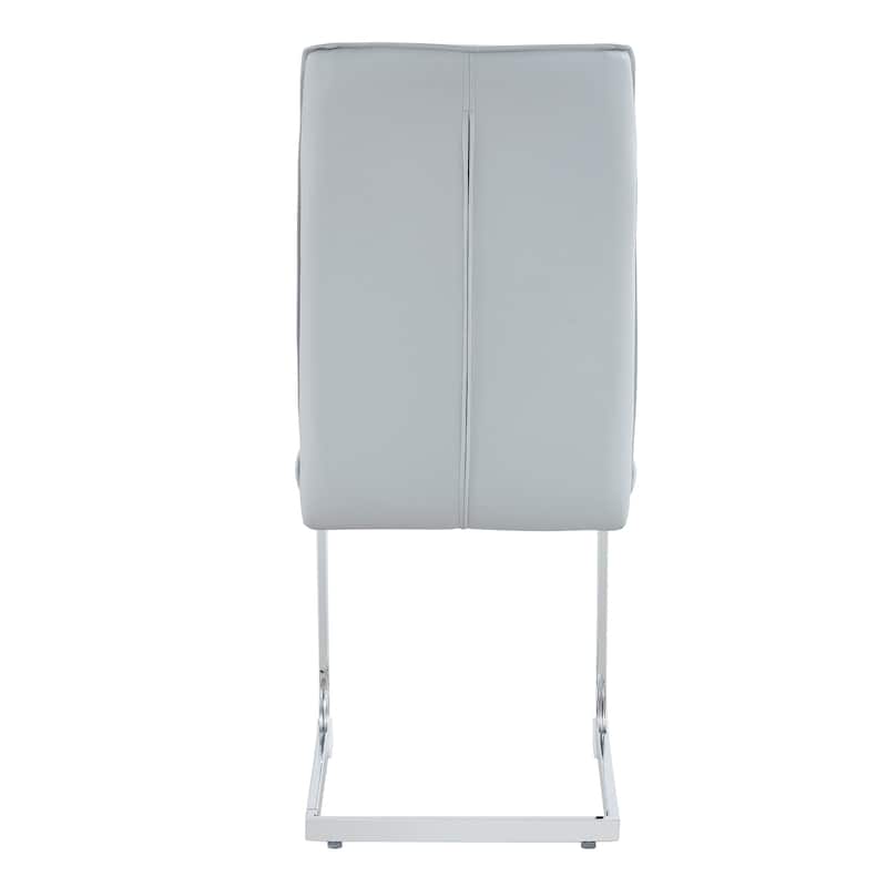 Luxury Simple Arch Chair - Set of 2 PU Material High Resilience Dining Chair with Arched Metal Silver Leg