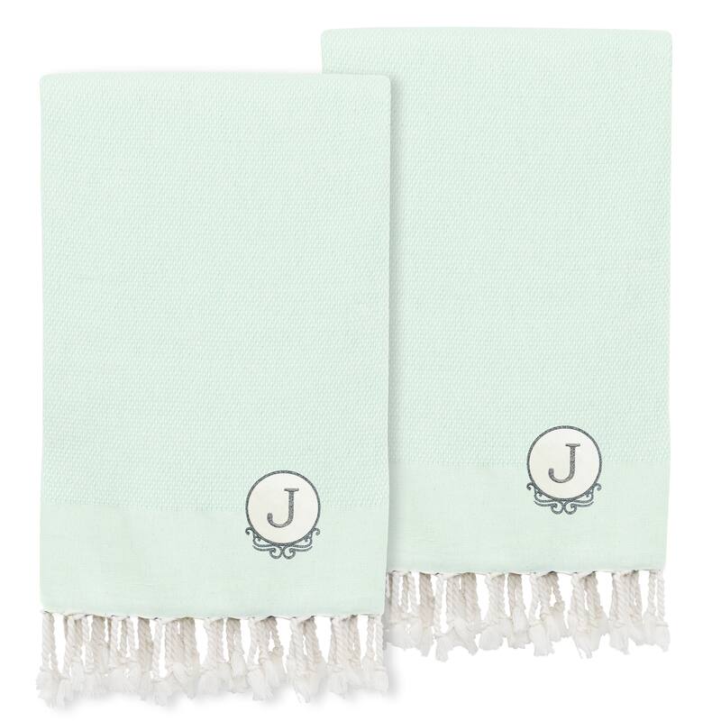 Authentic Hotel and Spa 100% Turkish Cotton Personalized Fun in Paradise Pestemal Hand/Guest Towels (Set of 2), Seafoam - J