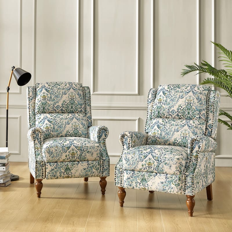 Terri Classic Cutaway Arms with Nailheads Manual Recliner for Living Room Set of 2 by HULALA HOME - Blue