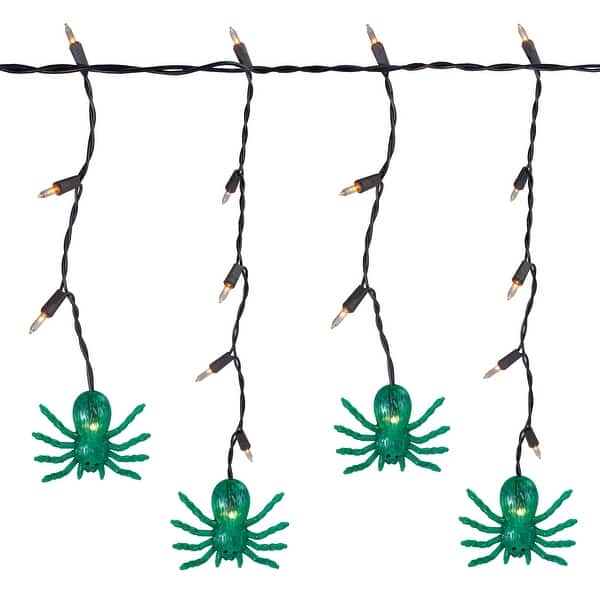 slide 2 of 3, Spider Halloween Icicle Lights - Green - 3' Black Wire - 35ct