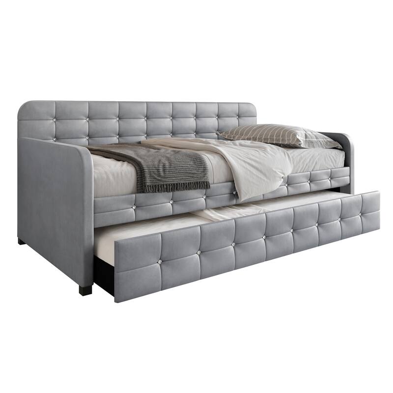 Clayfell Elyria Diamond Button Tufted Velvet Upholstered Daybed