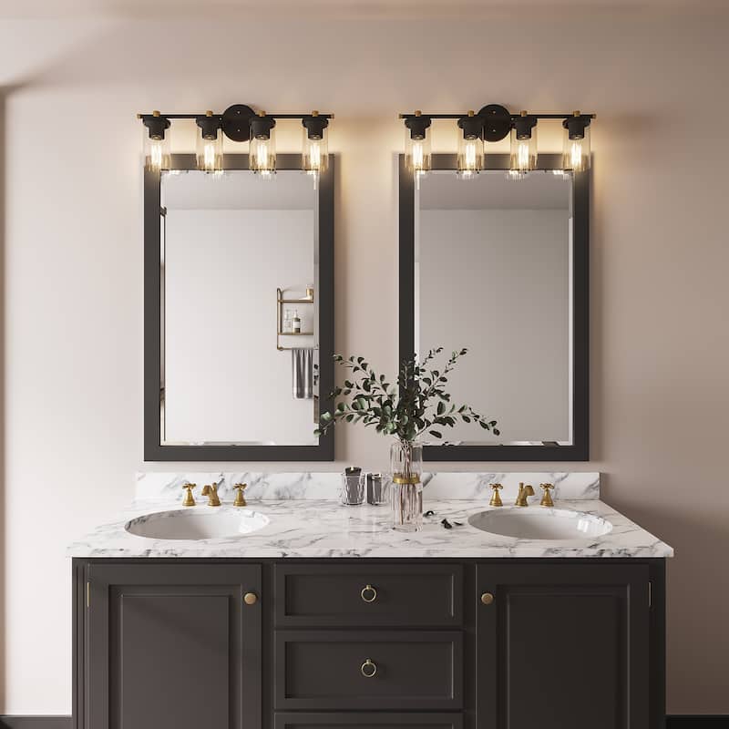 Decatur Black Gold 4-Light Modern Vanity Lights Bathroom Light Fixture with Cylinder Shades
