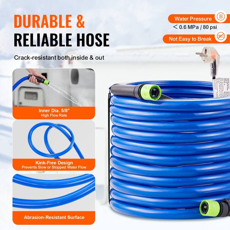 Heated Water Hose for RV, Heated Drinking Water Hose Antifreeze to -45°F, Automatic Self-regulating, 5/8" I.D.