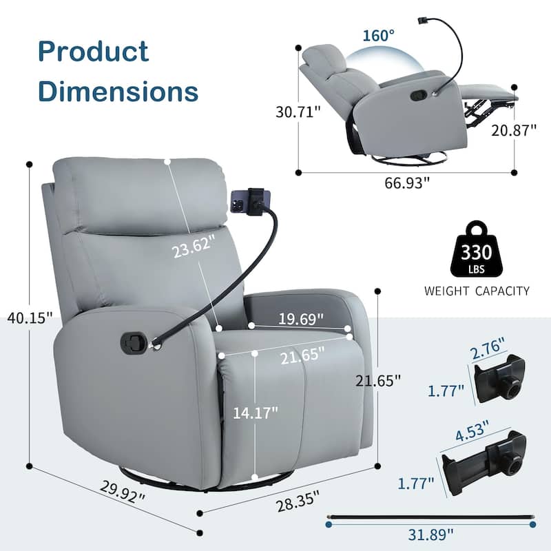 Swivel Rocker Recliner Chair - Blue Gray