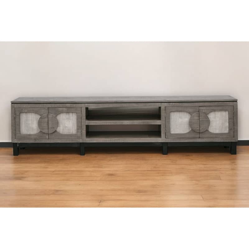 HomeRoots 93" White Solid Wood Cabinet Enclosed Storage Distressed TV Stand - 92.5' X '27' X '15.75 - White - 92.5' X '27' X '15.75
