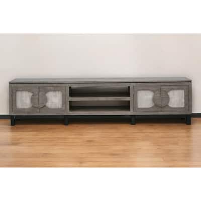 HomeRoots 93" White Solid Wood Cabinet Enclosed Storage Distressed TV Stand - 92.5' X '27' X '15.75