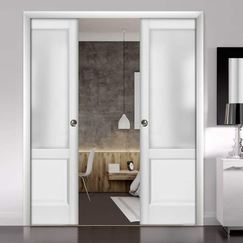French Double Pocket DoorsFrames / Lucia 22 White Frosted Opaque Glass