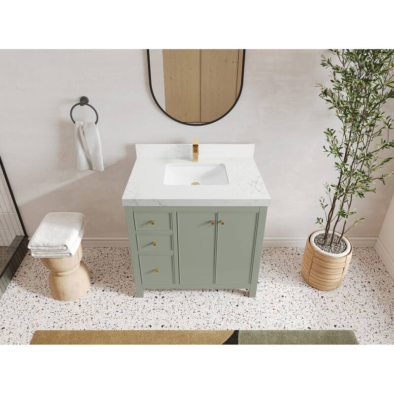 Willow Collections 36 in. W x 22 in. D Chicago Center Sink Right Bathroom Vanity with Countertop - 2”Empira White - Evergreen
