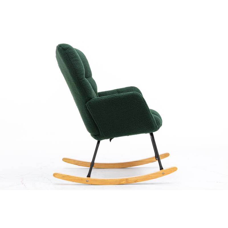 Mid Century Modern Teddy fabric Tufted Upholstered Rocking Chair Padded Seat for Living Room Bedroom