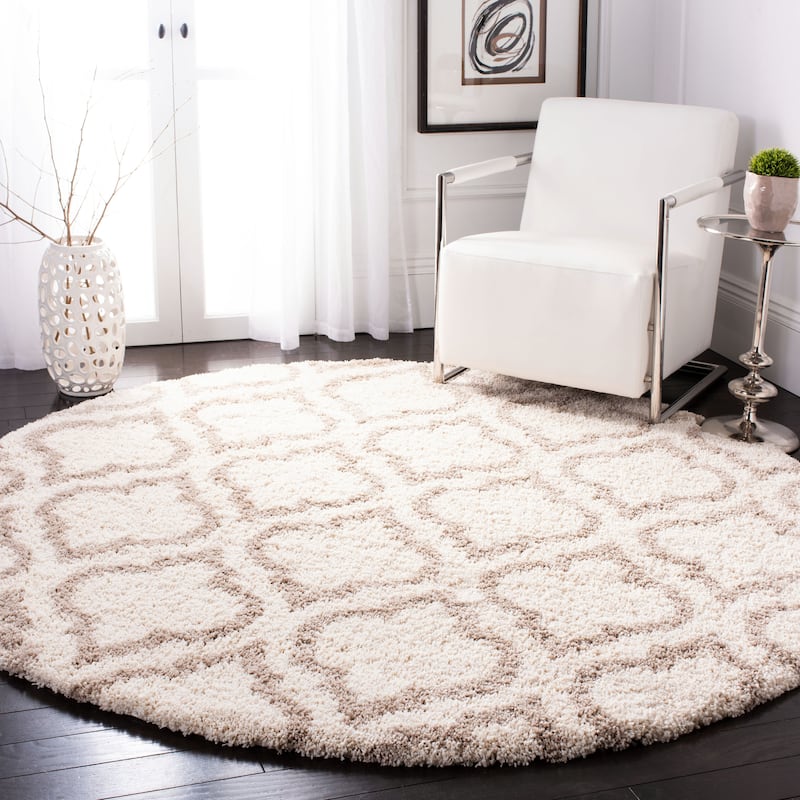 SAFAVIEH Hudson Shag Sheilah Moroccan 2-inch Thick Rug - 9' Round - Ivory/Beige