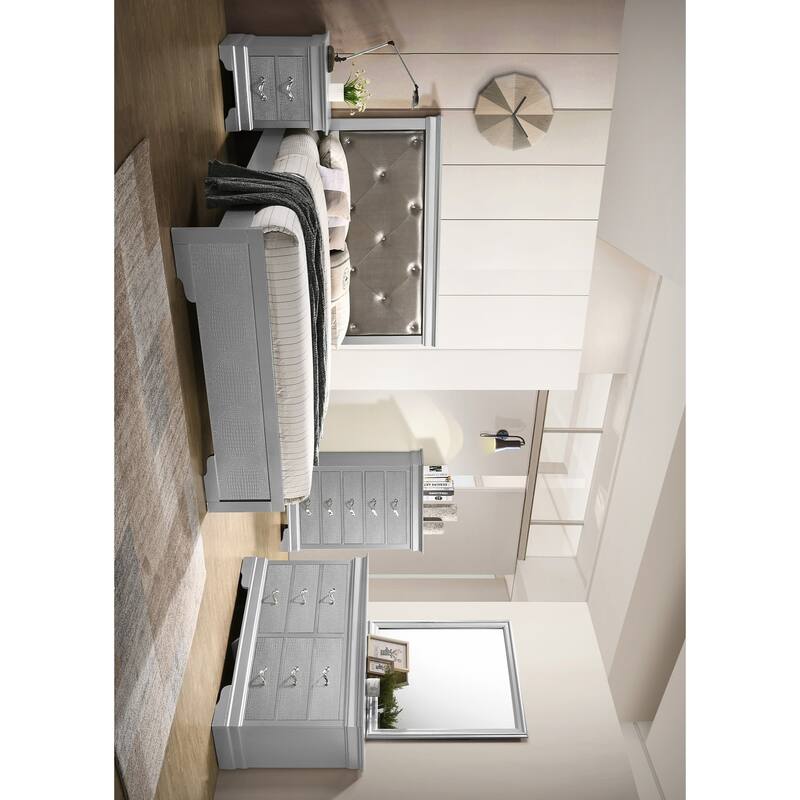 Tufted Twin Panel Bed - 80" - Silver Champagne