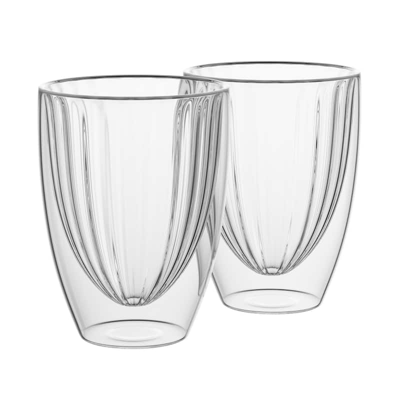 Elle Decor Ribbed Double Wall Coffee Cup Ribbed Glass Set of 2 Glass