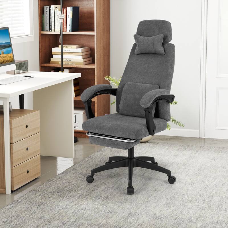 Gymax Reclining Home Office Chair Retractable Footrest High-Back