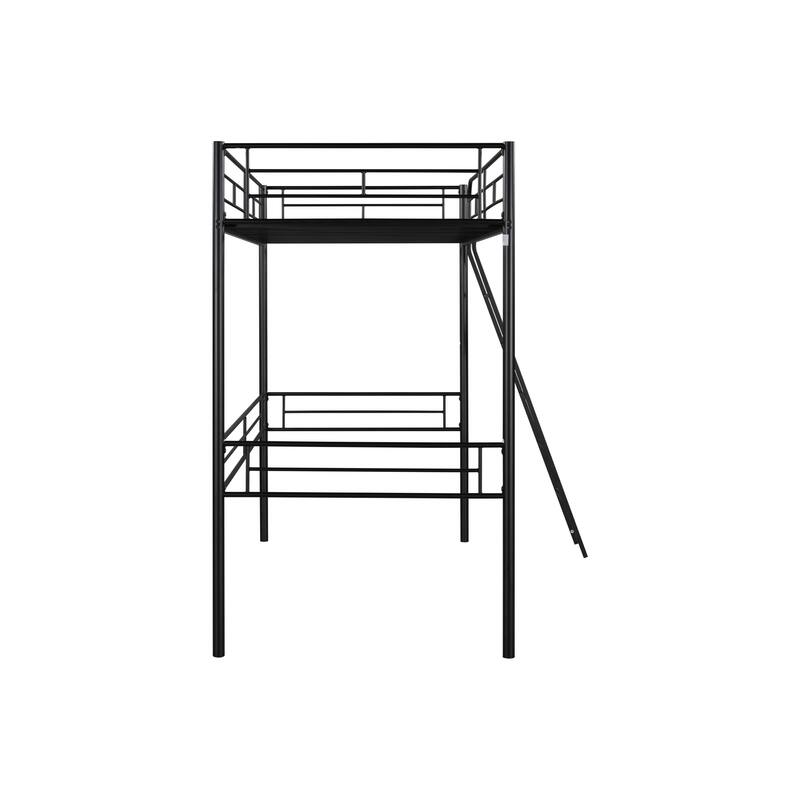 Twin Size Metal Loft Bed Frame with Stairs, Safety Side Rail, and 72