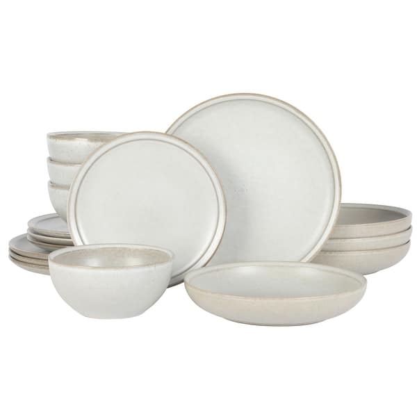 Gibson Elite Beckett Stoneware Matte Reactive Glaze 16 Piece (Service for 4) Plates and Bowls Dinnerware Set - Linen