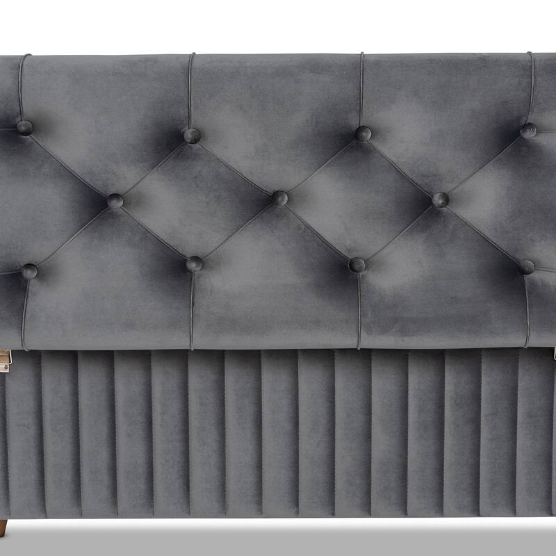 Hanley Modern and Contemporary Velvet Fabric and Wood Storage Ottoman