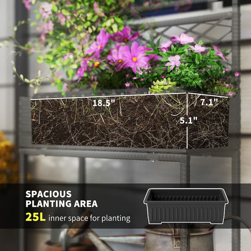 Decorative Rattan Raised Garden Bed with Trellis & Storage Shelf