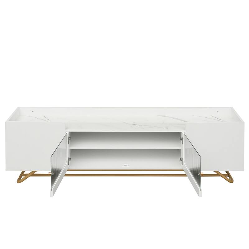 TV Stand, Entertainment Center with Fluted Glass, for TVs Up to 70"