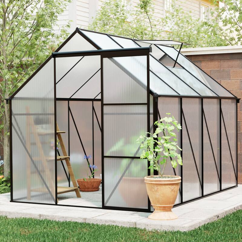 GDF Studio - Baynard Outdoor Aluminum Polycarbonate Greenhouse with Raised Base and Walk-In Design