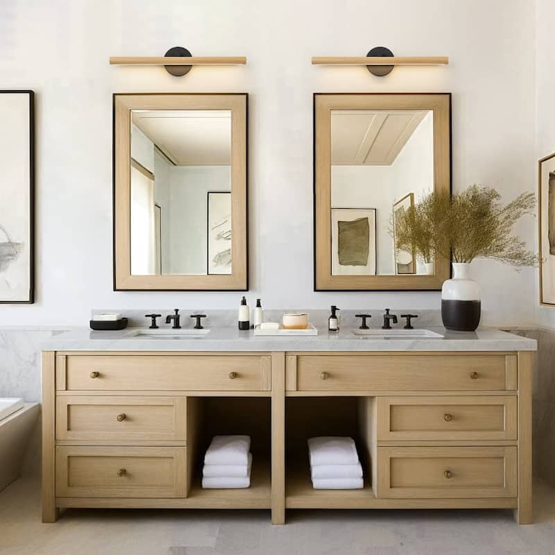 Adjustable Wood Dimmable LED Linear Wall Vanity Sconce Rustic Bathroom - 24.8 Inches