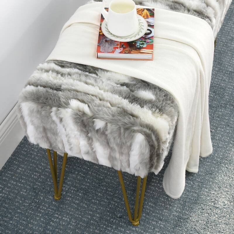 Home Soft Things Soft Fauxfur Ottoman Fuzzy Entryway Bench Seat