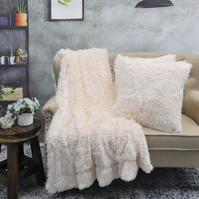 Halsted Shaggy FauxFur 3-piece Throw and Pillow Shell Set