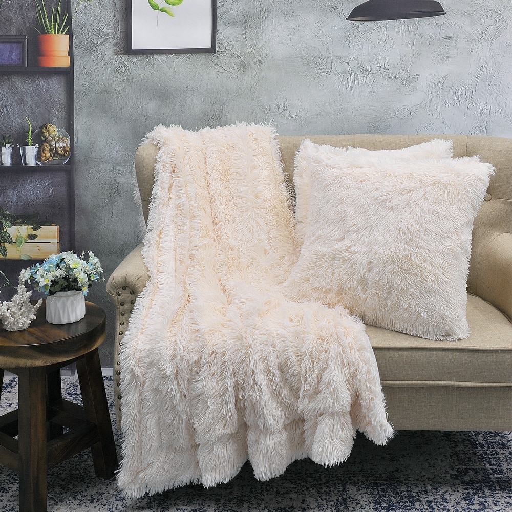 Halsted Shaggy FauxFur 3-piece Throw and Pillow Shell Set