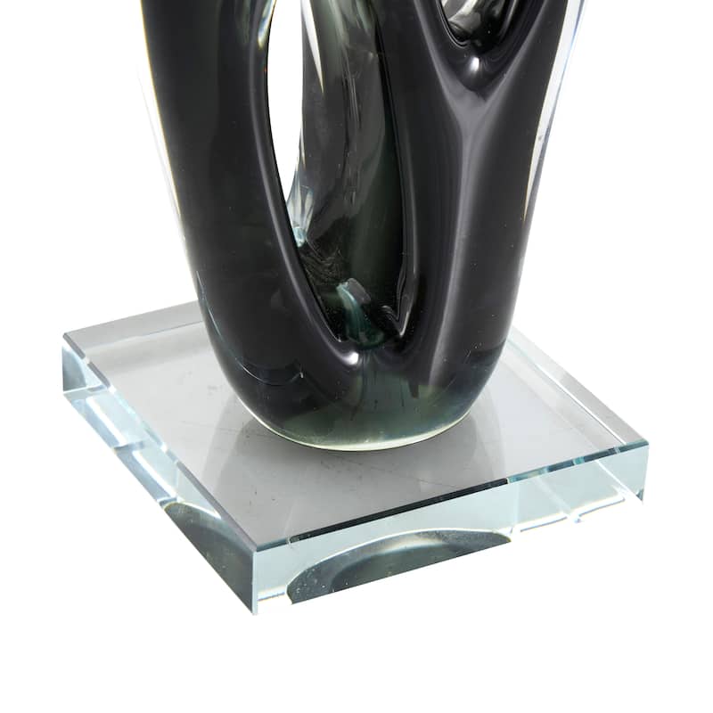 Black Glass Curved Cutout Abstract Decorative Sculpture with Gold Spotted Accents