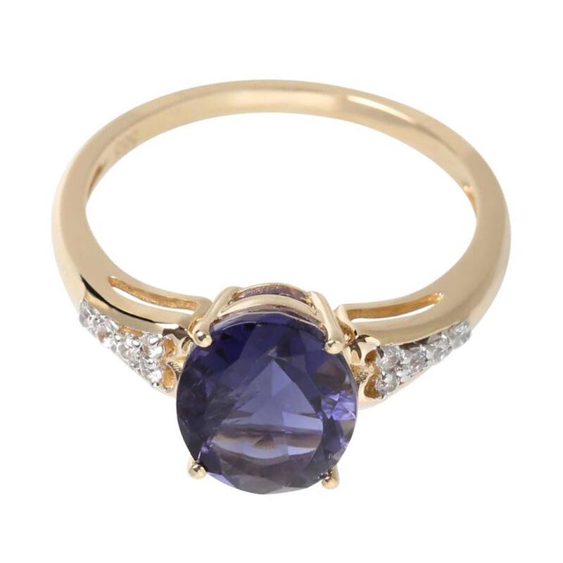 14Kt Yellow Gold Iolite and White Natural Zircon Ring