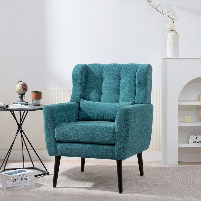 Accent Chair Upholstered Foam Filled Chairs Comfy Reading Chair with Chenille Fabric Lounge Arm Chairs Armchair - Green