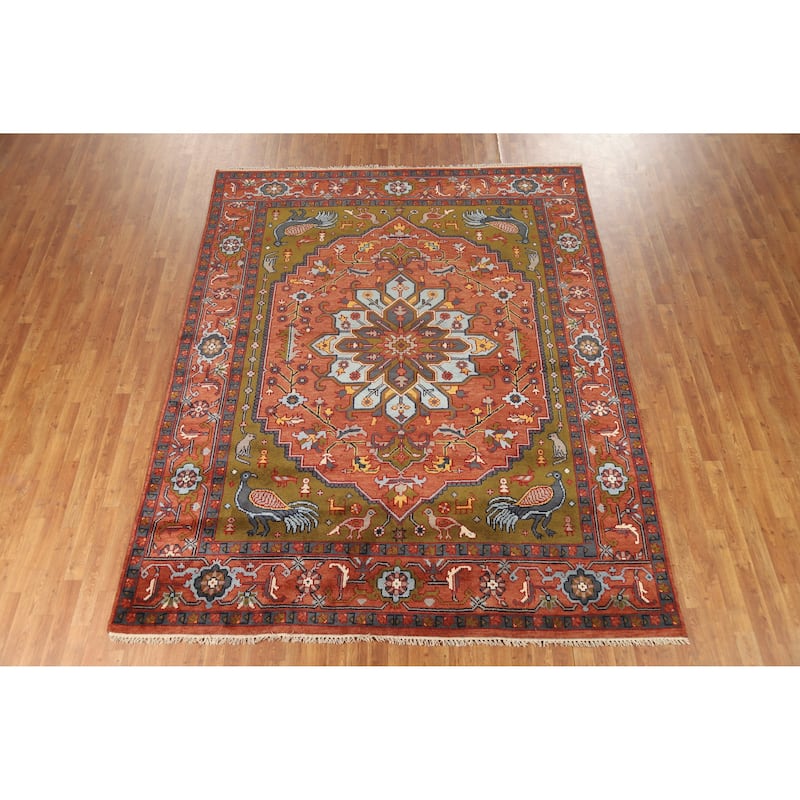 Animals Pictorial Ziegler Indian Area Rug Handmade Wool Carpet - 8'0" x 9'11"